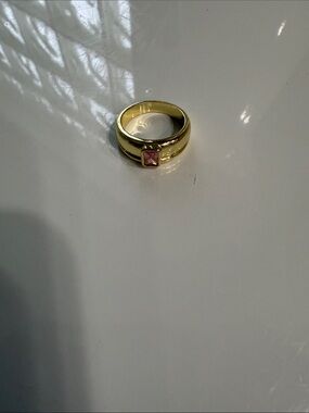 Uncommon James Gold Huggie Ring with Pink October BirthStone